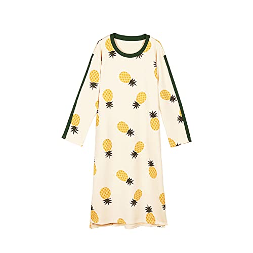 DEBAIJIA Mujer Camisón Ropa de Dormir Manga Larga Camisones Señora Vestido de Dormir Estampado Ocio Suelto Lindo (Beige Verde-L) Cover