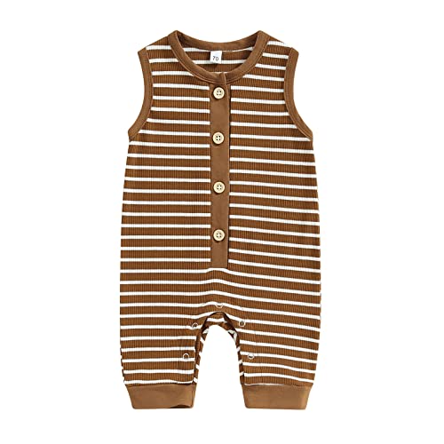 Liomengzi Western Baby Boy Girl Summer Clothes Outfit Short Sleeve Cow Print Romper Onesie Clothes One Piece Bodysuit Shorts (Brown Stripe, 0-3 Months) #TOP27