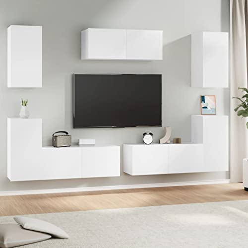 INLIFE Ensemble de Meubles TV 7 pcs Blanc Bois d'ingénierie-3114302
