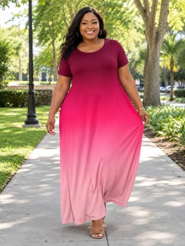 Image of PinkPatty Women's Plus Size Maxi Dresses Short Sleeve Sundress Summer T-Shirt Beach Long Dress with Pockets