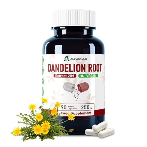 Alzuro Labs Racine de pissenlit équivalent 5 000 mg | force maximale extrait 20:1 250 mg | 90 gélules végétales | foie, digestion & détox naturelle | BPF...