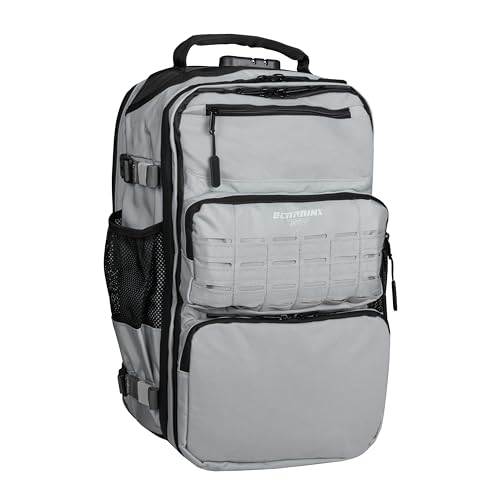 ELITRAINX Zaino tattico da 45 litri PRO repellente pioggia con tasca termica, scomparto pantofole, chiusura di sicurezza, cerniere sigillate, scomparto portatile by Elitex Training, grigio, L