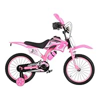 12\" 16\" 20\" Boys Motorcross Bike with Stabilisers Black Red Green Blue Pink Moto Wheels Kids Bicycle for Ages 2-9 Years Old Motorcycle Sound Motorcross (Pink, 16 inch)