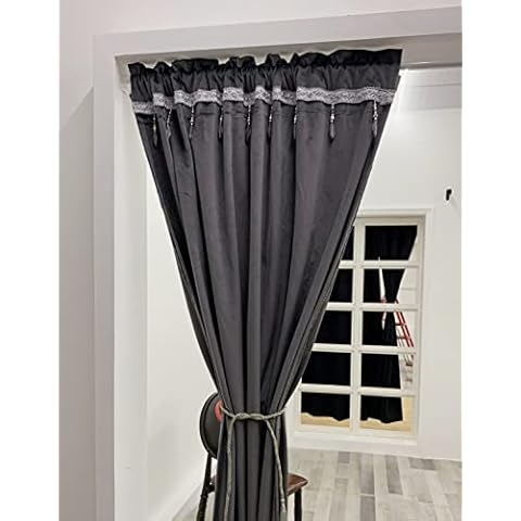 F-CHU Velvet Door Curtains for Doorways Privacy,Room Divider Curtains, Closet Door Curtain,1 Panel 38x80 inch,Suitable for Door Width32-36inch,(Additional Telescopic Rod) Doorway Curtain Grey Cover