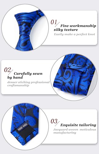 Image of HISDERN Ties for Men Paisley Floral Mens Ties and Pocket Square Cufflinks Set Classic Business Necktie Handkerchief
