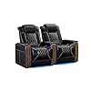 Valencia tuscany executive heat massage home theater seating top grain nappa 11000 leather power recliner with headrest lumbar wall hugger recliner diamond stitching usb row of 2 black  urban country home decor