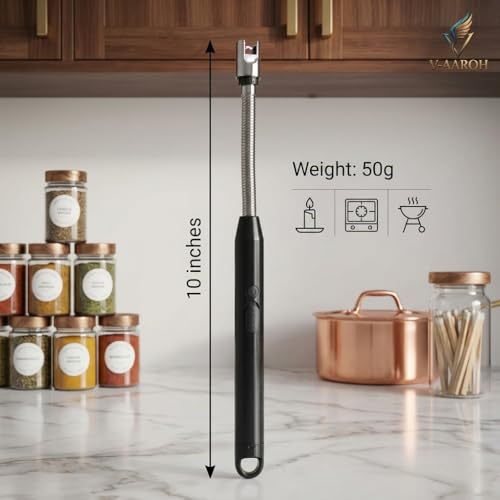 Image of Electric Gas Lighter | C-Type Charge, LED Battery Display, 360 Flexible & Windproof | Gas Stove, Candles, Pooja, Kitchen | Free Adhesive Hook (Assorted Colour)