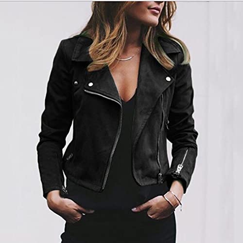 XUNRYAN Women's Faux Leather Jacket Cropped Winter Suede Coats Lightweight Moto Biker Coat Short Motorcycle Jackets Outerwear2