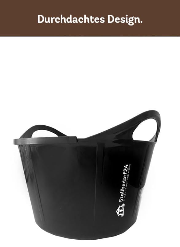 STALLBEDARF24® Flexischale 17 L – Futter- & Wasserschale aus lebensmittelechtem Kunststoff mit Tragegriffen, stapelbar & hygienisch – schwarz (ohne Deckel)