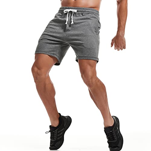 Image of AMY COULEE Mens Athletic Workout Shorts 5.5 inch Cotton Casual Shorts Elastic Waist Joggers Sports Sweat Shorts