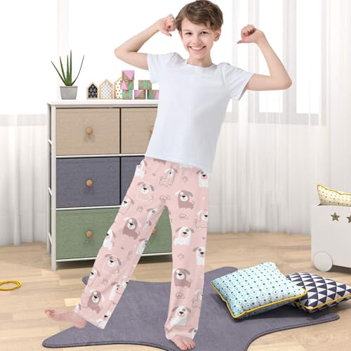 Boy's Pants Hand Drawn Cute Pink White Dog Jogger Pants Elastic Waist Long Bottoms Trousers with Pockets 6-14 Years4