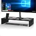 1homefurnit Wood Monitor Stand Riser Desk Storage Organizer, Speaker TV Laptop Printer Stand with Cellphone Holder and Cable Management, 21.3 inch Black