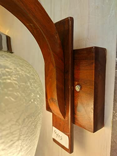 Image of Fosted Blur Glass with Brown Wooden Polished Wall Light for Living Room I Night Lamp for Bed Room (Bulb Not Include)