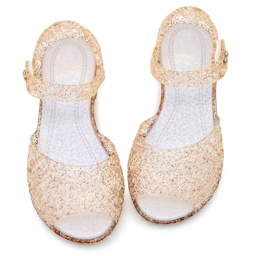 techcity Girls Princess Costumes Jelly Flats Snow Queen Dance Party Birthday Cosplay Shoes Open Toe Dress Up Sandals for Toddler, Little Kids