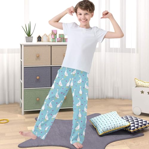 Boy's Pj Pants Gooses Heart Cartoon Style Lounge Bottoms Elastic Waist Kids Joggers with Pockets Size 6-144