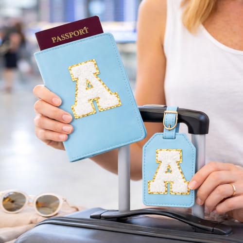 Image of Passport Cover & Bag Tag Combo | Personalized Initial Alphabet Custom A-Z Name Initial | Fits Standard Passports | Gift for Her /Him | Travel Gift for Women, Girls & Couples