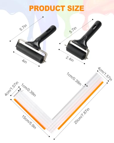 UCEC 3 Pack Paper Positioning Tool (6×8 inch) with Brayer Roller Set, Gel Plate Printing Tool with 2 Rubber Rollers (2.4in& 4in) for Crafting, L Square Ruler for Paper Alignment Gel Plate Printmaking — view 5