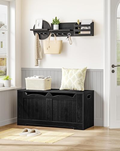 Image of Hzuaneri 43.3 inch Storage Chest, Extra Large Storage Bench Trunk with 2 Hinges, Wooden Box, Lift-Top Chest Organizer, Shoe Bench for Entryway, Bedroom, Living Room, Black SB25504X