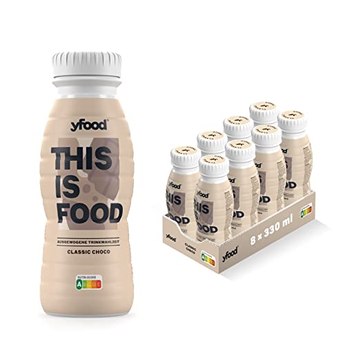 YFood Schokolade | Laktose- und glutenfreier Nahrungsersatz | 22g Protein, 26 Vitamine und Mineralstoffe | Leckere Astronautennahrung - 17% des Kalorienbedarfs | Trinkmahlzeit, 8 x 330 ml (1 kcal/ml)