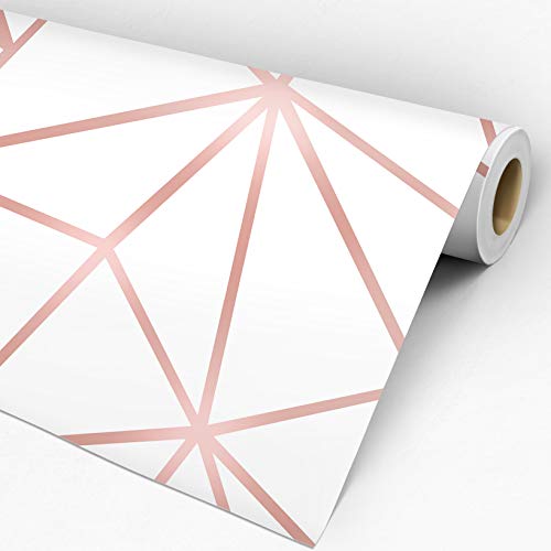 Papel De Parede Adesivo Geométrico Zara Rose Gold E Branco