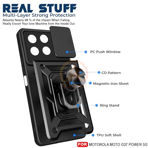 Image of Armor Bumper Back Cover Case for Motorola Moto G37 Power 5G Rotating Camera Cover, Ring Holder & Kickstand | Heavy Duty & 360 Degree Protection Back Cover For Motorola Moto G37 Power 5G(Black)