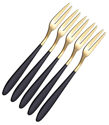 Image of Mini Cocktail Forks Appetizer Forks 18 /10 Stainless Steel Fruit Forks Dessert Forks Tasting Forks Appetizer Small Forks Set Appetizer Cake Fruit Forks Set (Black,Set of 5)