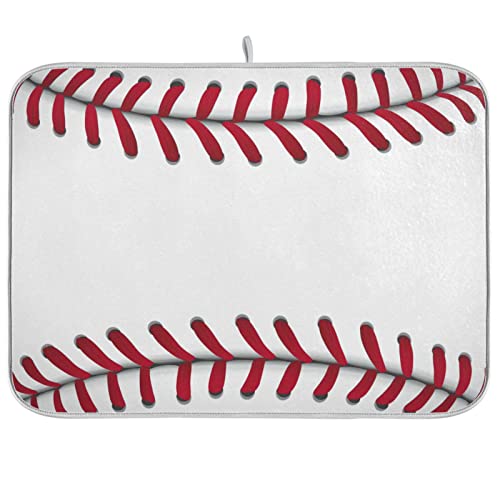 ZzWwR Baseball Stripe Absorbent Dish Drying Mat Microfiber Kitchen Countertop Table Protector Multipurpose Counter Rack Sink Drainer Pad (16” x 18”)