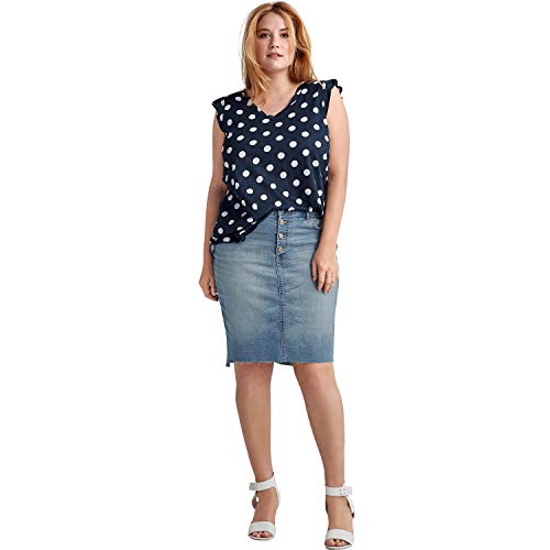 ellos Women s Plus Size Raw High-Low Hem Denim Skirt - 18, Light Stonewash Blue