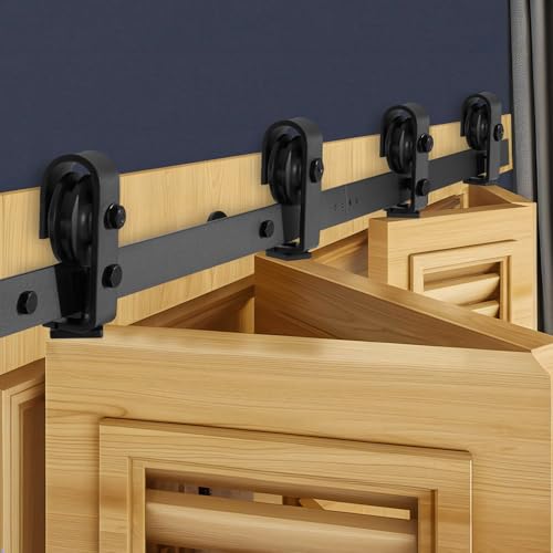 VEVOR Kit Quincaillerie de Porte Grange Coulissante Pliante, 1320,8 mm, Rail Simple Robuste, Montage par Haut, Coulissement Fluide, pour 4 Portes 30,48 cm de...
