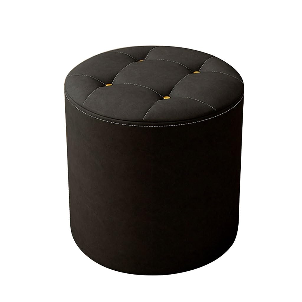 YCKEGEW Taburete Tapizado Otomano Taburete para Tocador Y Maquillaje Taburetes Bajos para Cambiarse De Zapatos Y Reposapiés Banqueta Redonda Pequeña Decorativa para Salón, Dormitorio(Nero)
