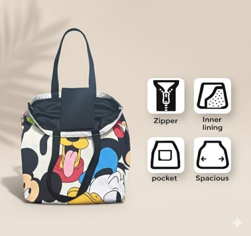 Image of Mid Goofy Cotton Canvas Tote Bag with Zipper and Inner Pocket | Eco-Friendly Reusable Bag for Shopping, Travel, Work & Everyday Use