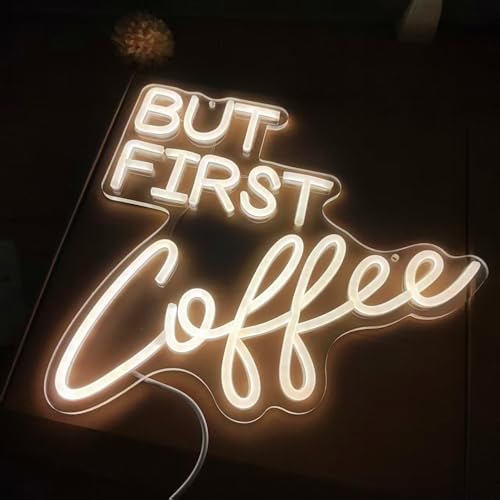 Image of Coffee Bar Signs for Home Kitchen Cafe Corner Shop Decor LED Dimmable But First Coffee Light up Neon Light Signs 5V USB Powered with Hanging Chain,Gifts for Birthday Shop Open(B-Warm White)