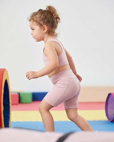 Image of Chichoo Girl's 2 Piece Athletic Outfits Workout Sets Sleeveless Crop Tank Tops and Bike Shorts Gymnastic Yoga Summer Kid 2-6Y