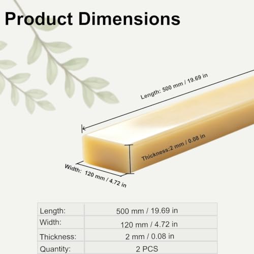 Barras planas de plástico ABS beige de 500x120x2mm pack de 2 piezas para proyectos 3