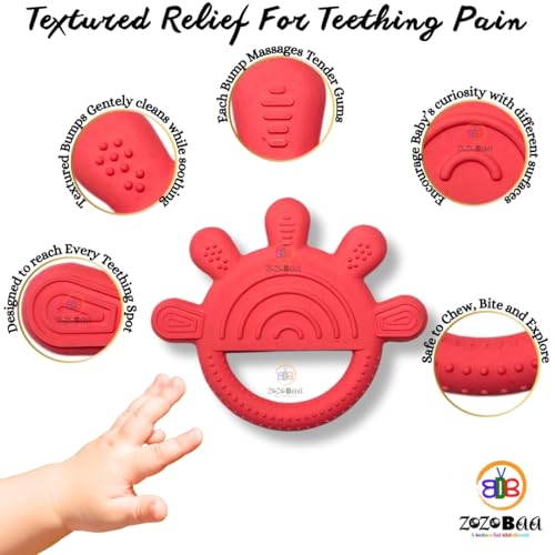 Image of Cute Shape Soft Silicone Teether for Baby Gums Teething Toys for Babies BPA Free, Pain-Relief Non-Toxic, 100% Food Grade Soothing Easy to Grasp Chewable - Rhino+Hand+Pineapple+Dog (Pack of 4)