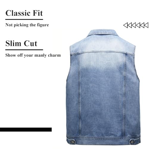 Image of Men's Denim Jacket Vintage-Inspired Jean Jacket with Multiple Pockets - Cotton Blend, Machine Washable