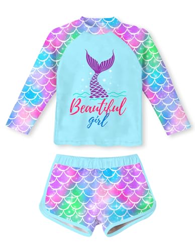 Image of Vogseek 4-10T Girls Rashguard 2 Pieces Long Sleeve Swimsuit Swimwear with Shorts