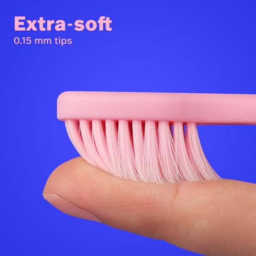 Image of Max Extra Soft Toothbrush for Adults with Sensitive Gums, Soft Bristle Toothbrushes, Wide Head for Back Teeth, Ergonomic Non-Slip Grip, BPA Free, Individually Wrapped, 4 Pack, Blush Pink