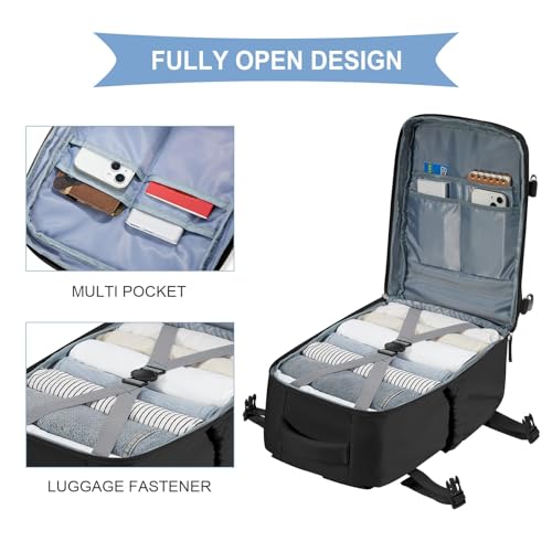 SZLX Vacuum Backpack Large Travel Backpack Cabin Size 40x30x20 Ryanair for Women Men Easyjet Wizzair Underseat Hand Luggage Carry on Cabin Size Flight Rucksack Fit 14 Inch Laptop with Shoe Compartment