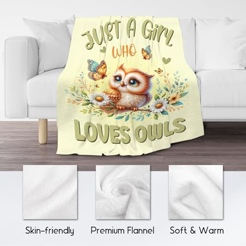 Owl Blanket, Cute Soft Throw Gifts for Women, Cozy Flannel Throw Blankets for Couch Office, Yellow 60"x80"
