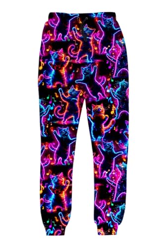 Loveternal Unisex Pantalones 3D Gato Bailarín de Neón Workout