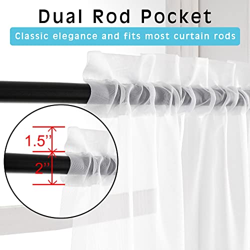 Image of OVZME White Sheer Window Valance Curtains, Light Filtering Kitchen Valances Windows Treatment, Small Voile Sheer Curtains for Living Room /Bathroom /Basement, Top Dual Rod Pocket, 2PCS