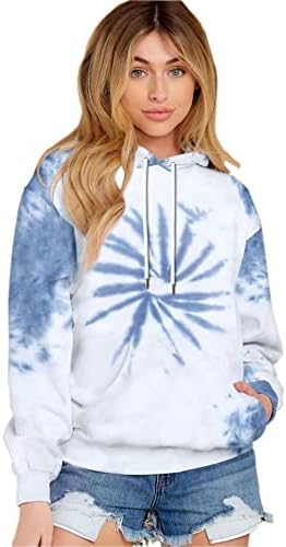 GLAM Tie Dye Hoodies for Women - Pullover Tie Dye Sweatshirt with Ties - L… Blue