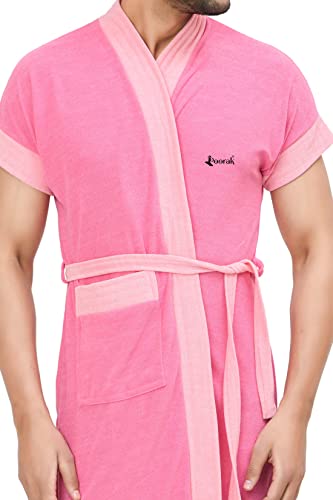Image of Terry Men Bathrobe Fit Upto 42 inches Pink Baby Pink