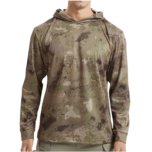 NATHGAM Men's Hooded Camo Shirts Long Sleeve Quick Dry Outdoor T-Shirt Crewneck Slim Elastic Hoodies for Hiking Fishing 2024