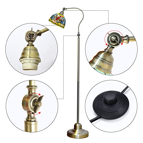 Blivuself Tiffany Floor Lamp Lotus Dragonfly Stained Glass Arched Lamp Bronze Pole Stained Glass Standing Reading Gooseneck Adjustable Corner Standing Reading Light Decor Bedroom Living Room #TOP4
