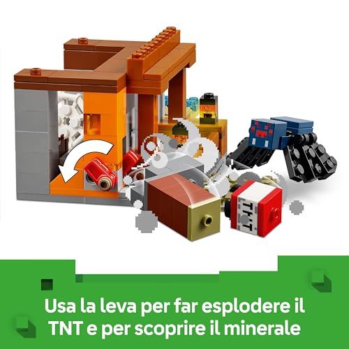 Minecraft Spedizione nella Miniera dell’Armadillo - Giocattolo Interattivo con Figure di Ragno della Caverna, Lupo e Funzione TNT - Regalo per Gamer, Bambini e Bambine da 8 Anni in su - 21269 - Lego - Immagine 5