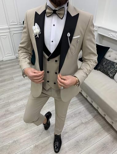 Wemaliyzd Mens Suit 3 Piece Slim Fit Tuxedo for Men Peak Lapel Jacket Double Breasted Waistcoat Pants2