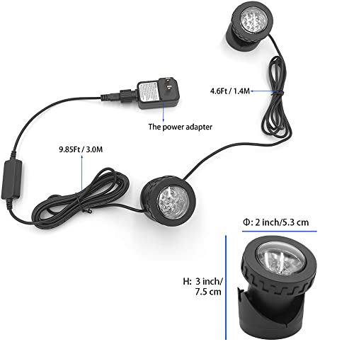 Image of Colored Pond Lights with Timer, RGB Fountain Lights IP68 Waterproof, Underwater LED Dimmable Outdoor Light for Fish Tank Pond Fountain Garden Landscape, 2 in Set