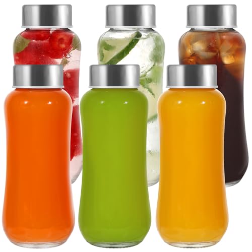 Danmu Glass Juice Bottles with Lids 6 oz,Juicing Bottles Reusable Glass,100% Leakproof,Glass Bottles for Juicing,Water,Kombucha,Milk,Milkshake,Coffee 6 Pack